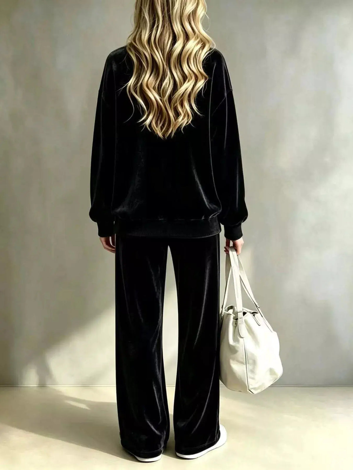 Full Size Velvet Dropped Shoulder Top and Wide-Leg Pants Set Plus Size by Trendsi