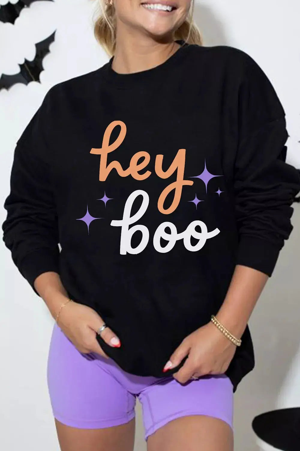 Hey Boo Halloween Sweatshirt by Trendsi