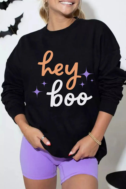 Hey Boo Halloween Sweatshirt by Trendsi