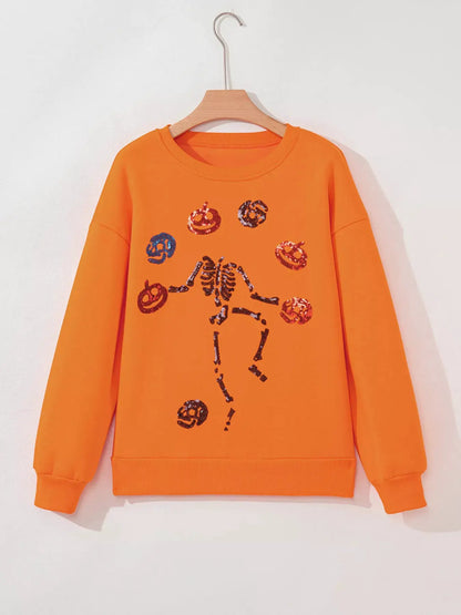 Dancing Critters Sequin Halloween Crewneck Sweatshirt by Trendsi