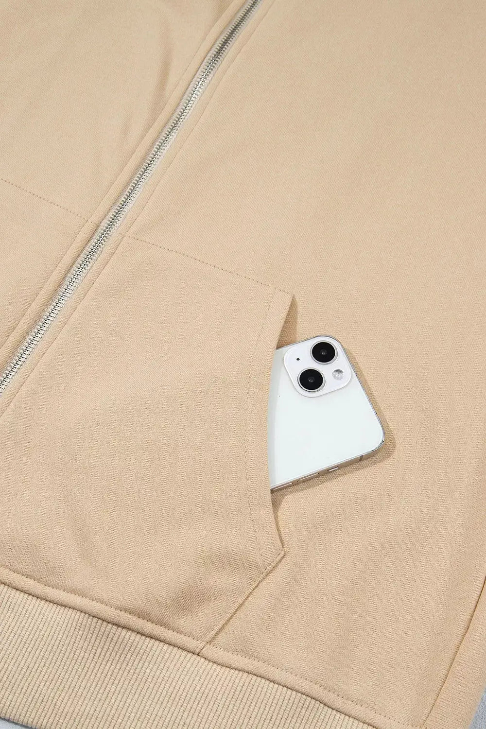 Polka Dot Zip-Up Hoodie by Trendsi