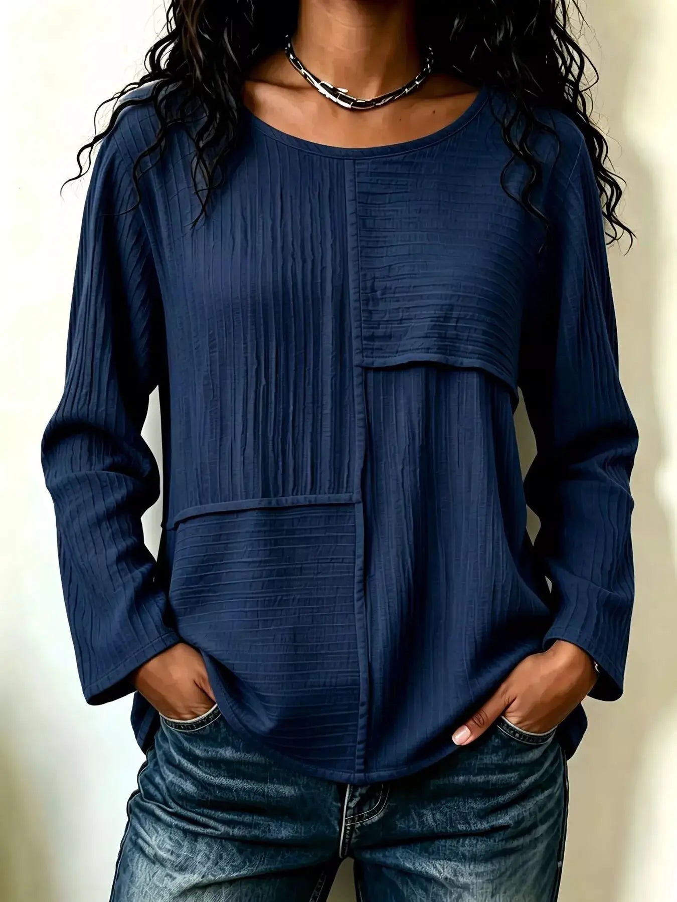 Textured Patchwork Long Sleeve Casual T-Shirt by Trendsi