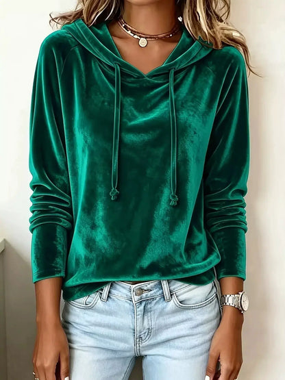 Full Size Velvet Drawstring Long Sleeve Hoodie Plus Size by Trendsi