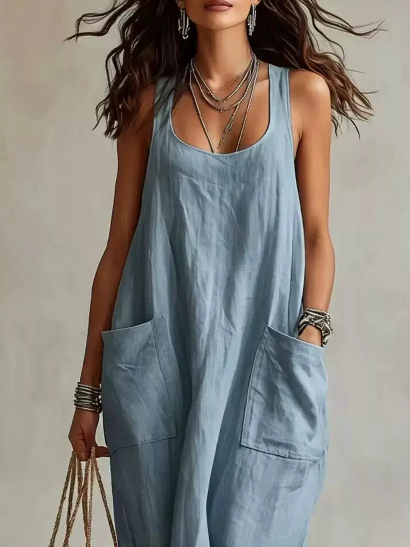 Scoop Neck Sleeveless Maxi Dress with Pockets by Trendsi