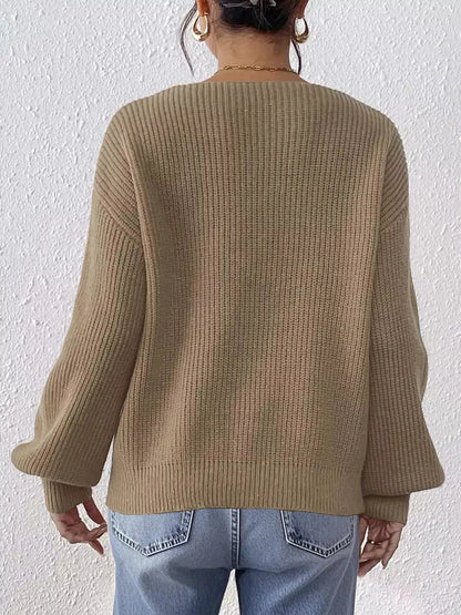 Lace Heart Dropped Shoulder Sweater by Trendsi
