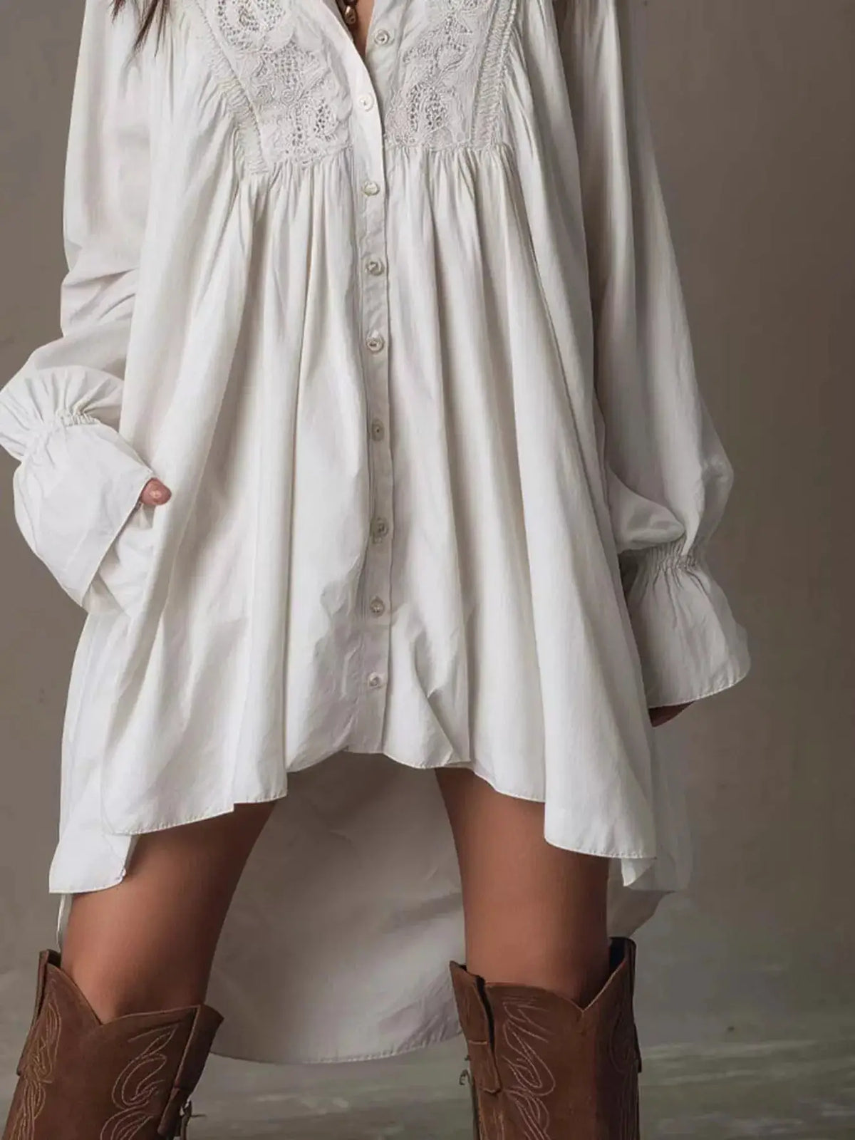 Embroidered High-Low Shirt Dress by Trendsi