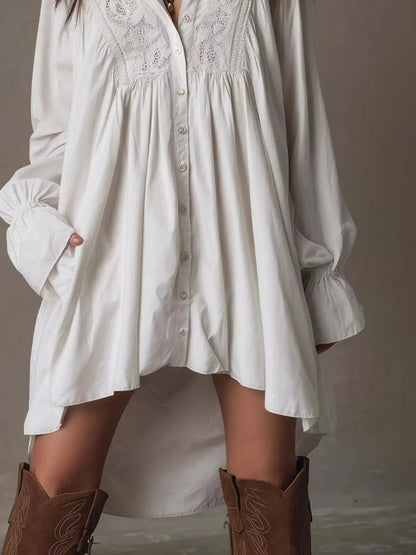Embroidered High-Low Shirt Dress by Trendsi