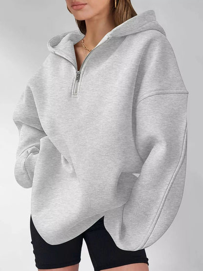 Oversized Quarter-Zip Hoodie by Trendsi