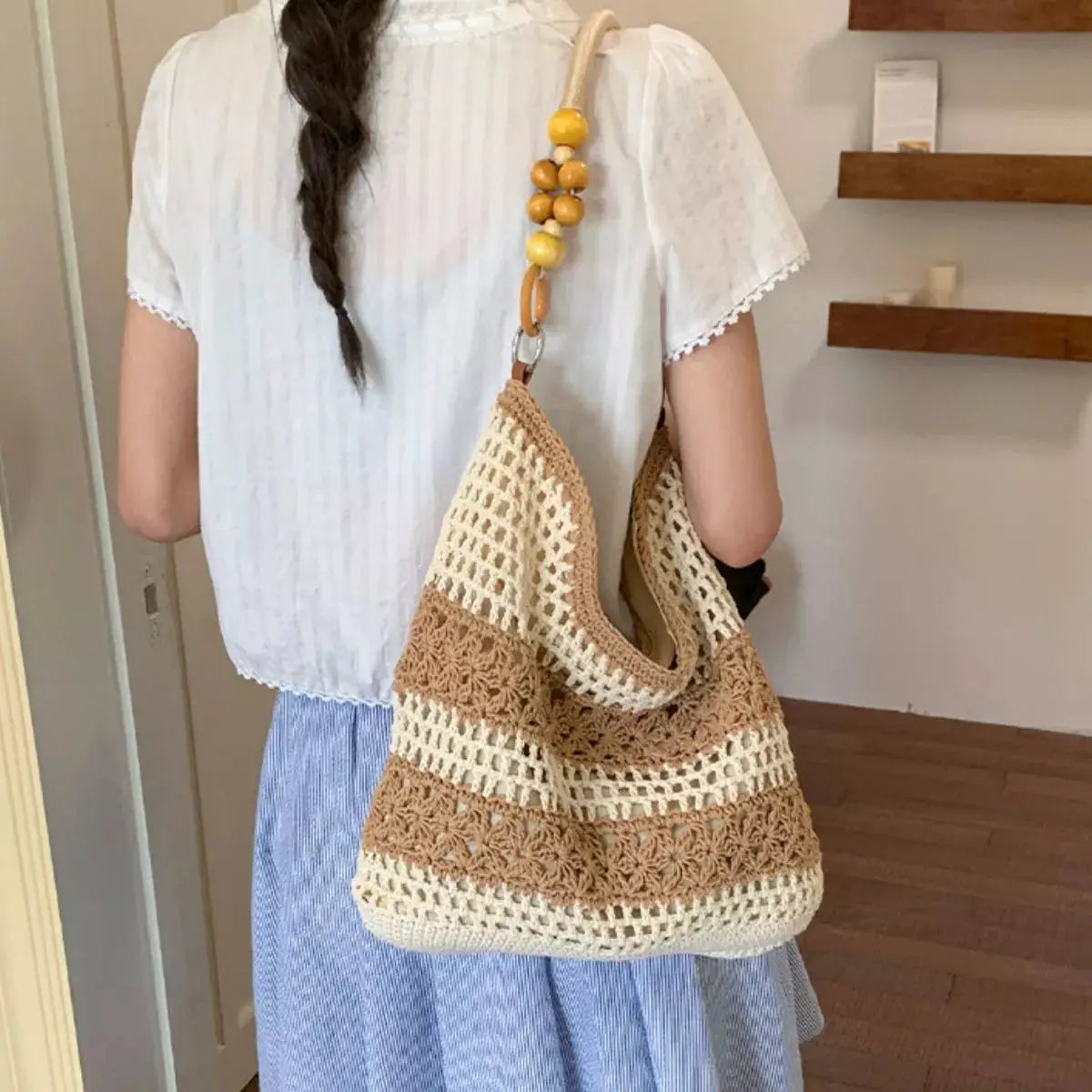 Crochet Knit Shoulder Bag by Trendsi