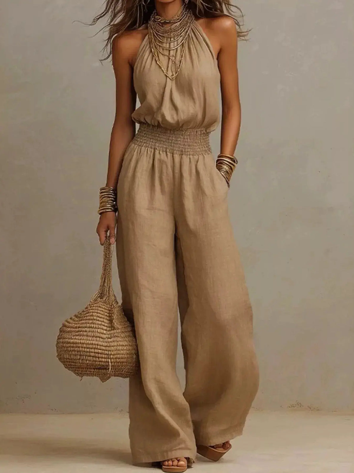 Elegant Halter Neck Wide-Leg Jumpsuit by Trendsi