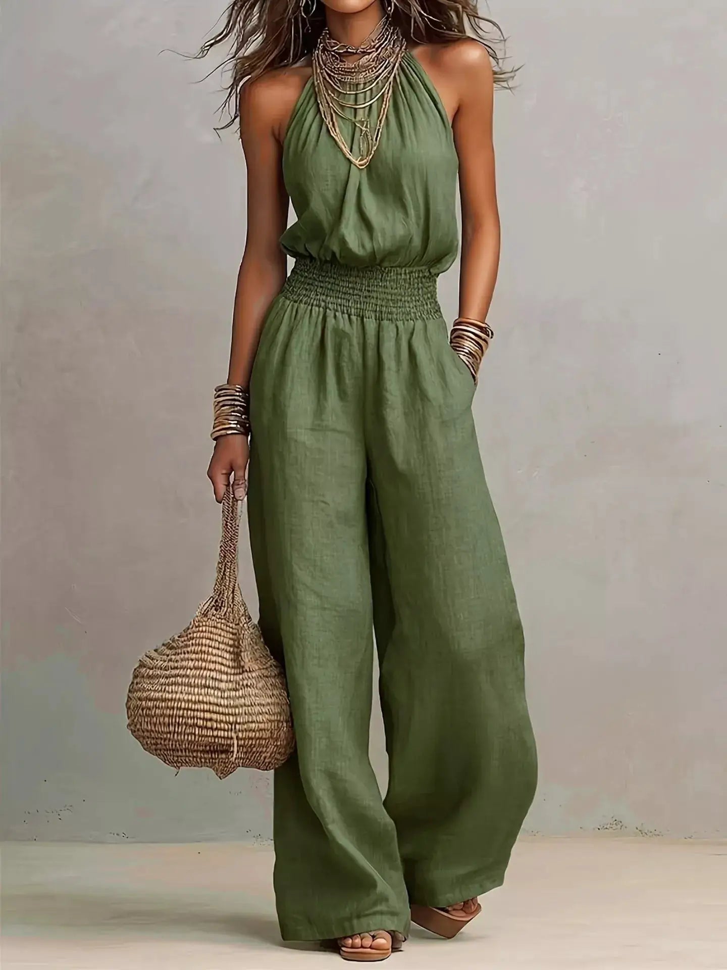 Elegant Halter Neck Wide-Leg Jumpsuit by Trendsi