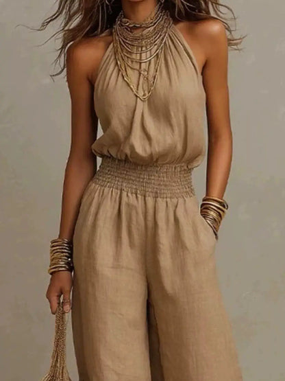 Elegant Halter Neck Wide-Leg Jumpsuit by Trendsi