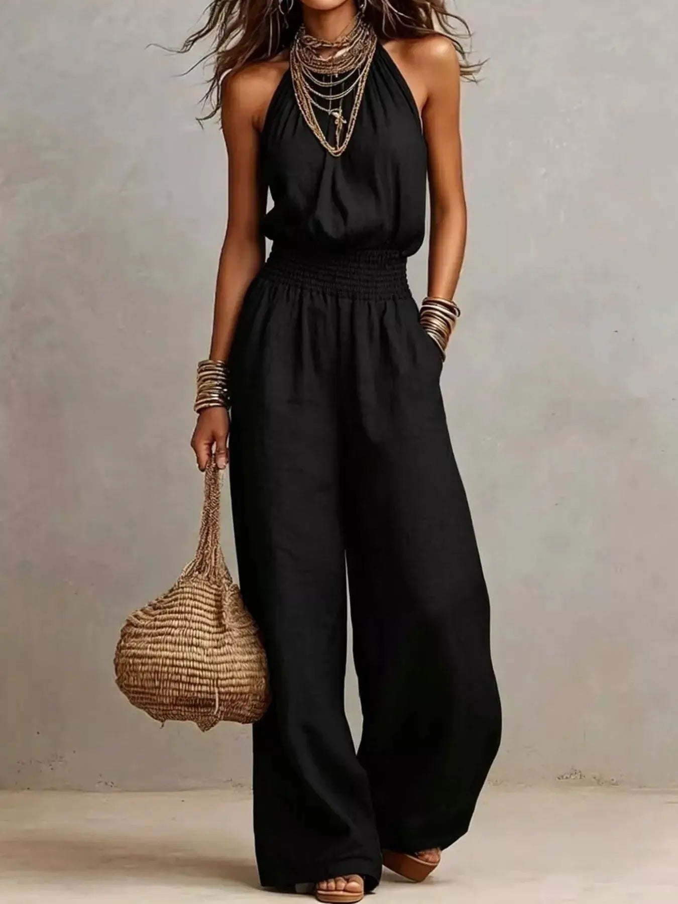 Elegant Halter Neck Wide-Leg Jumpsuit by Trendsi