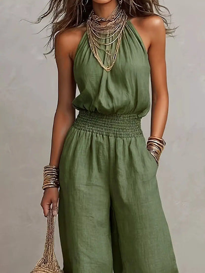Elegant Halter Neck Wide-Leg Jumpsuit by Trendsi
