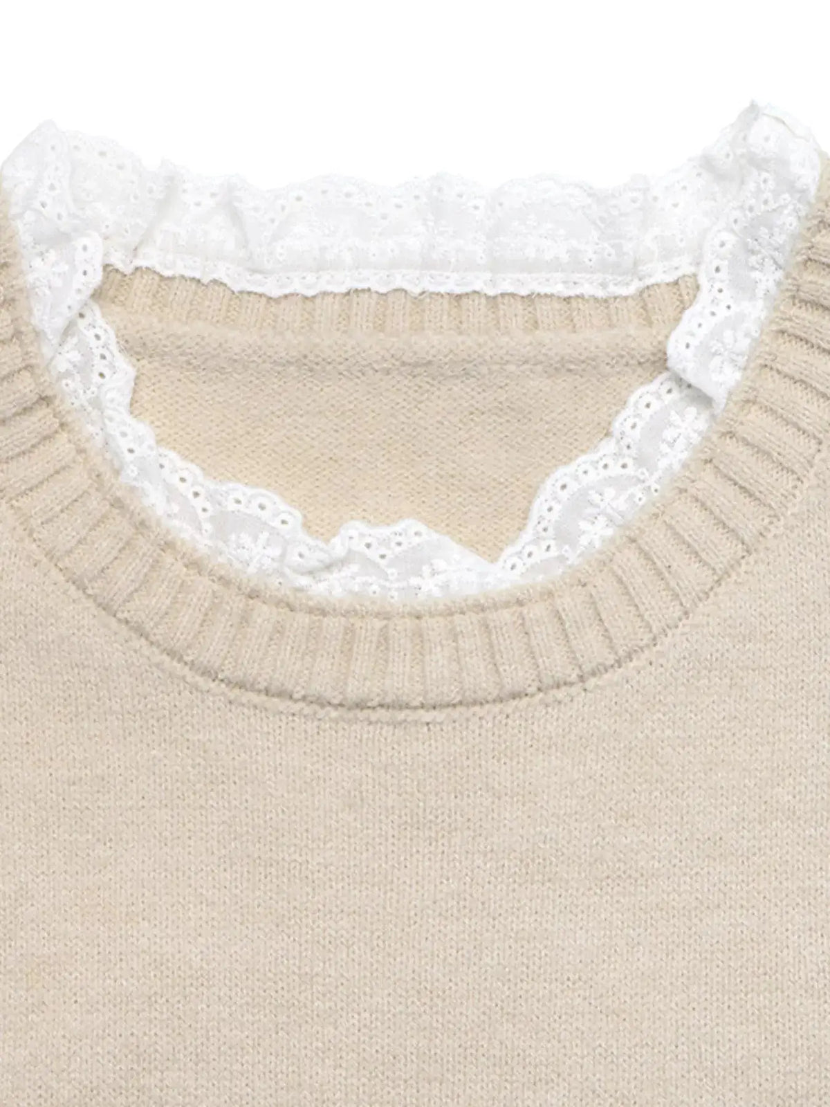 Elegant Lace Trim Round Neck Sweater by Trendsi