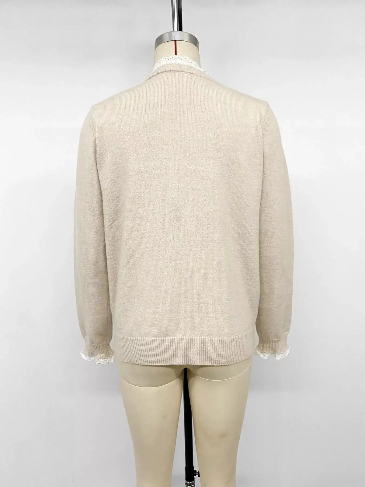 Elegant Lace Trim Round Neck Sweater by Trendsi