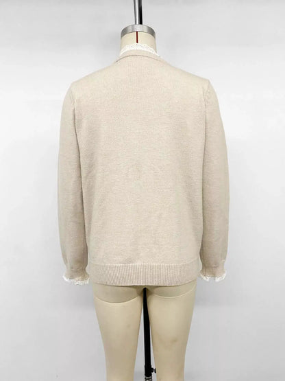 Elegant Lace Trim Round Neck Sweater by Trendsi