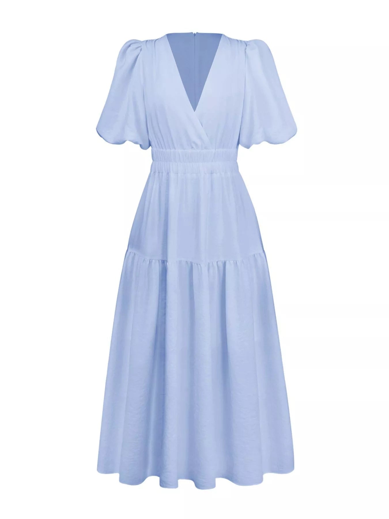 Elegant Puff Sleeve V-Neck Midi Dress - Bitsy Gypsy Boutique