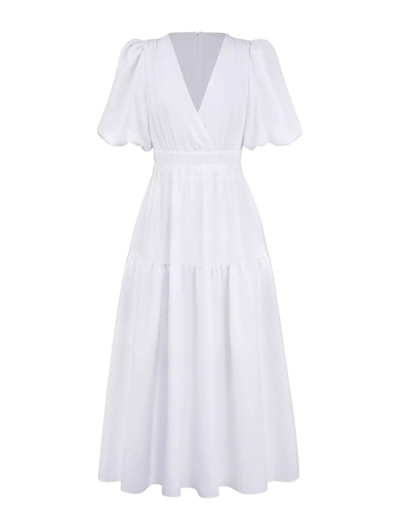 Elegant Puff Sleeve V-Neck Midi Dress - Bitsy Gypsy Boutique