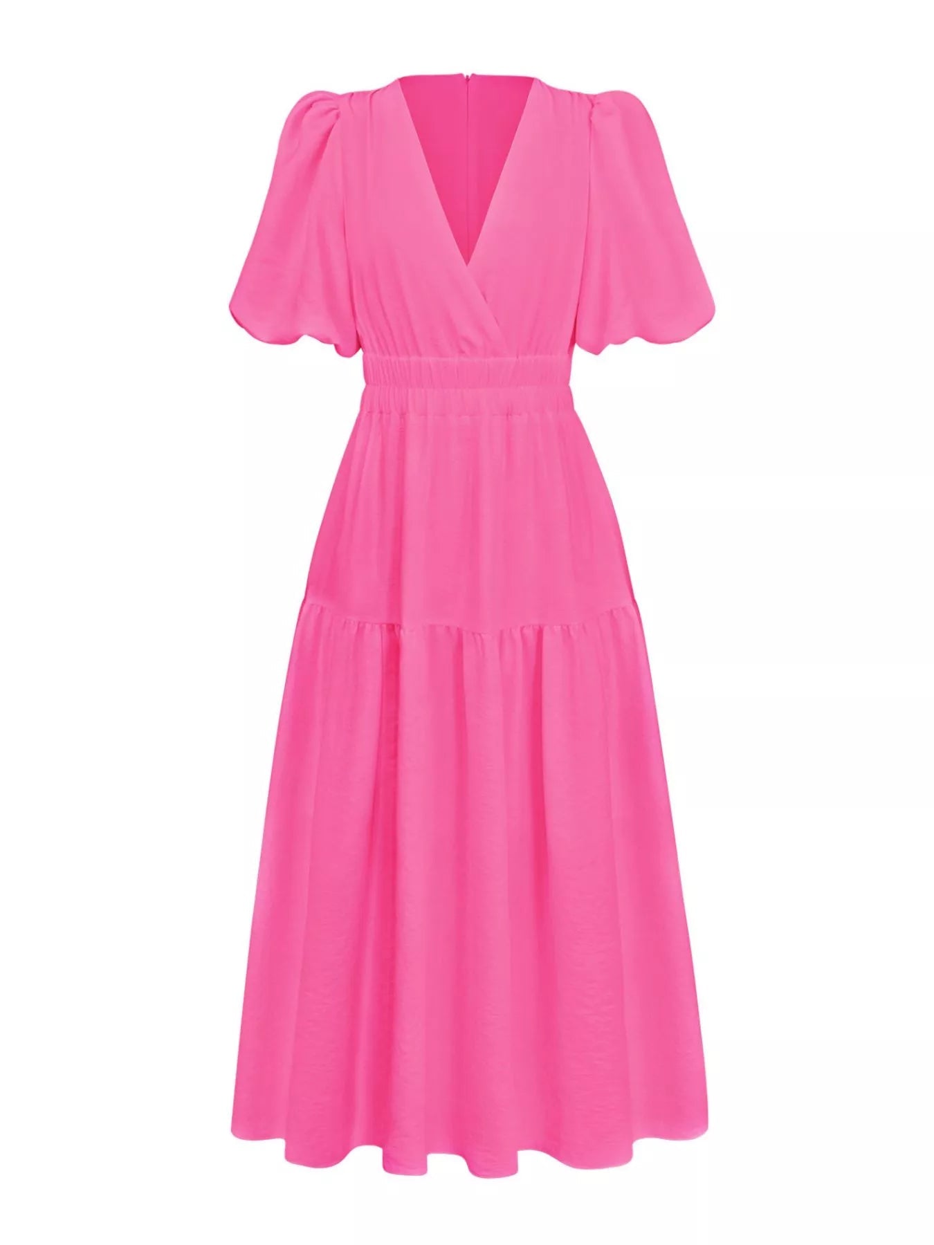 Elegant Puff Sleeve V-Neck Midi Dress - Bitsy Gypsy Boutique