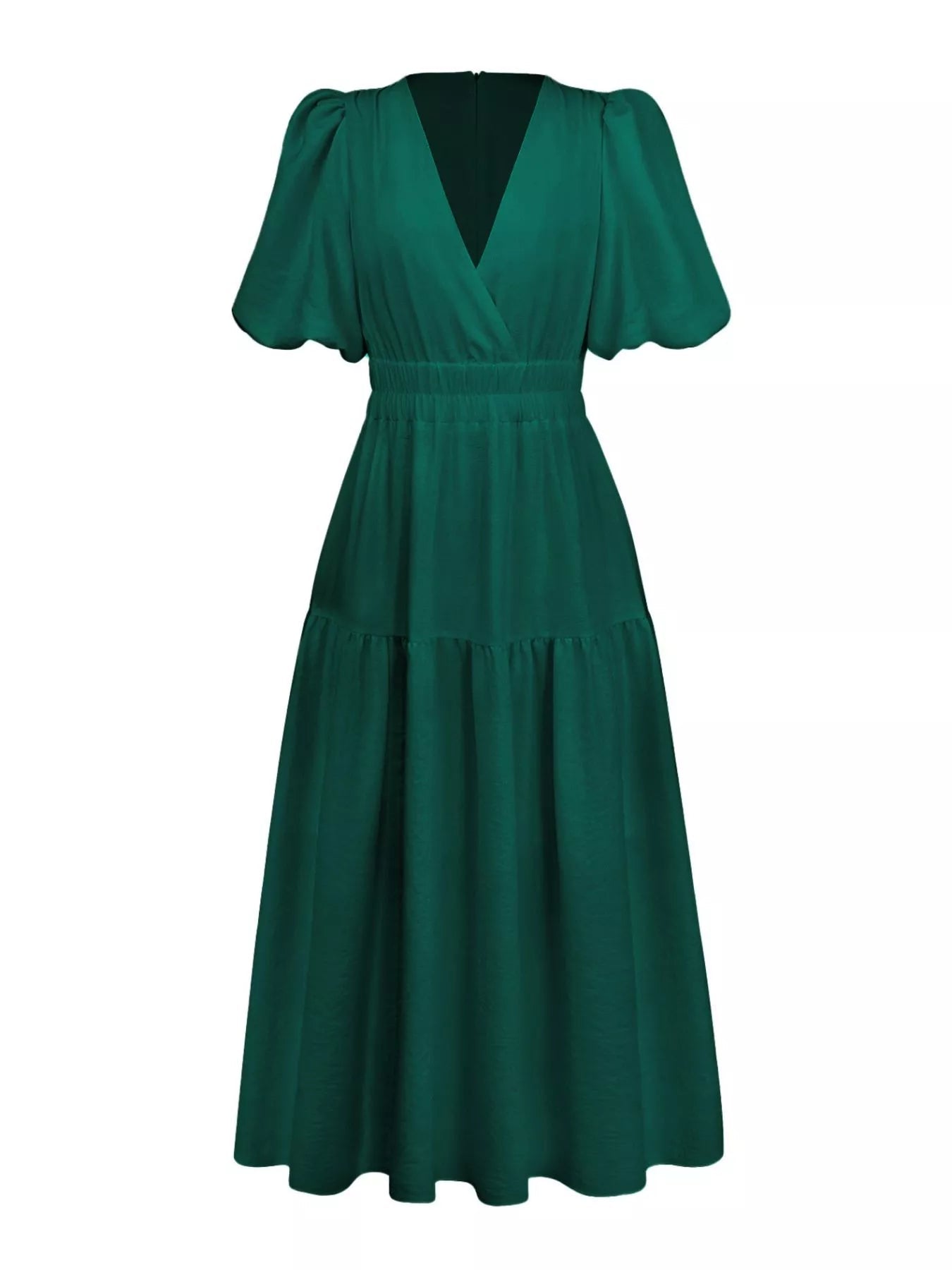 Elegant Puff Sleeve V-Neck Midi Dress - Bitsy Gypsy Boutique