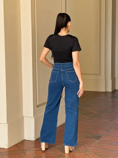 Embroidered Distressed Heart Wide Leg Denim Jean - Bitsy Gypsy Boutique