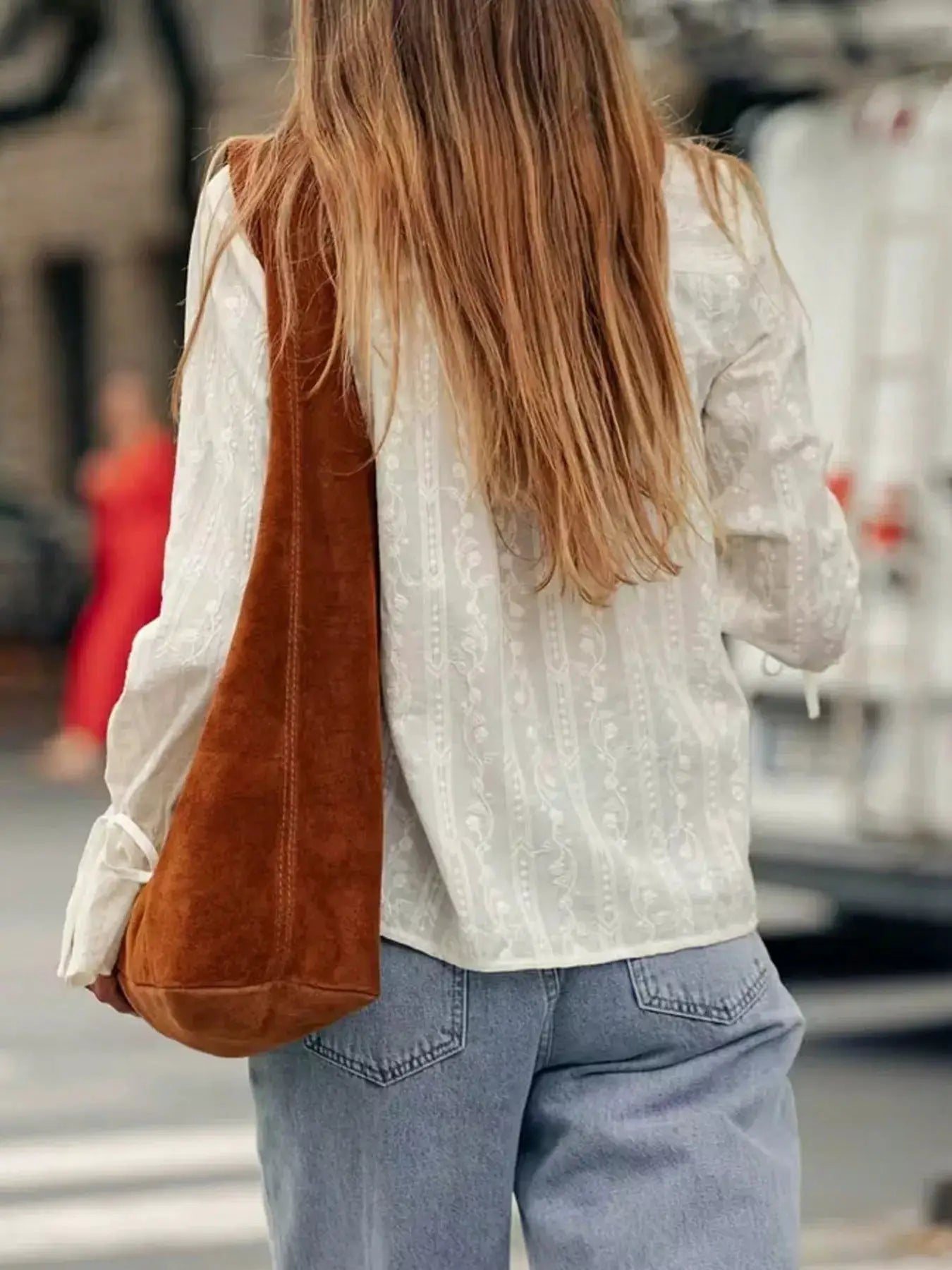 Embroidered Flounce Sleeve Shirt by Trendsi