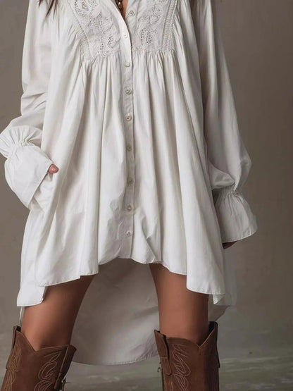Embroidered High-Low Shirt Dress - Bitsy Gypsy Boutique