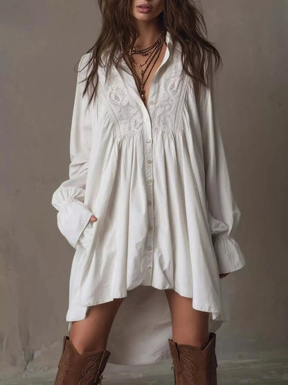 Embroidered High-Low Shirt Dress - Bitsy Gypsy Boutique