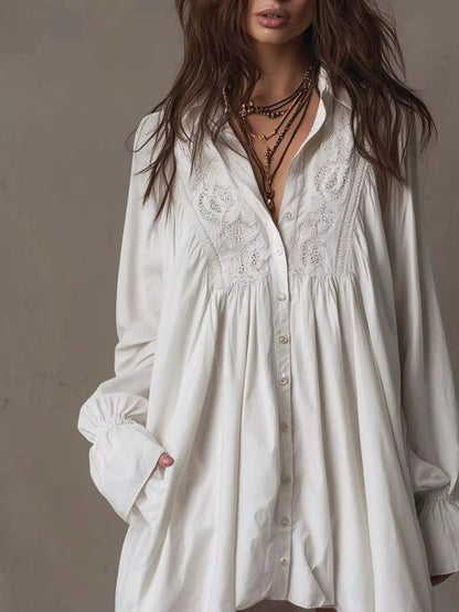 Embroidered High-Low Shirt Dress - Bitsy Gypsy Boutique