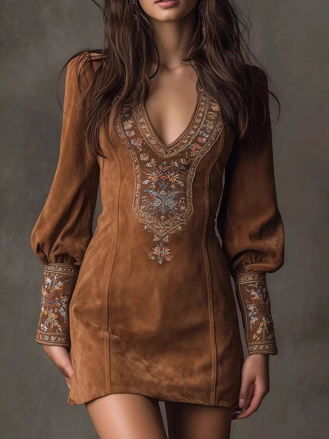 Embroidered Lantern Sleeve Mini Dress - Bitsy Gypsy Boutique