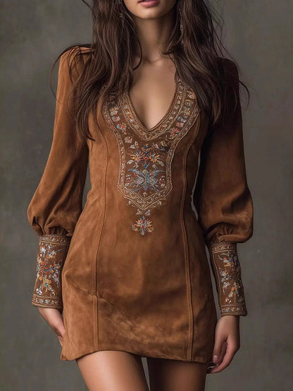 Embroidered Lantern Sleeve Mini Dress - Bitsy Gypsy Boutique