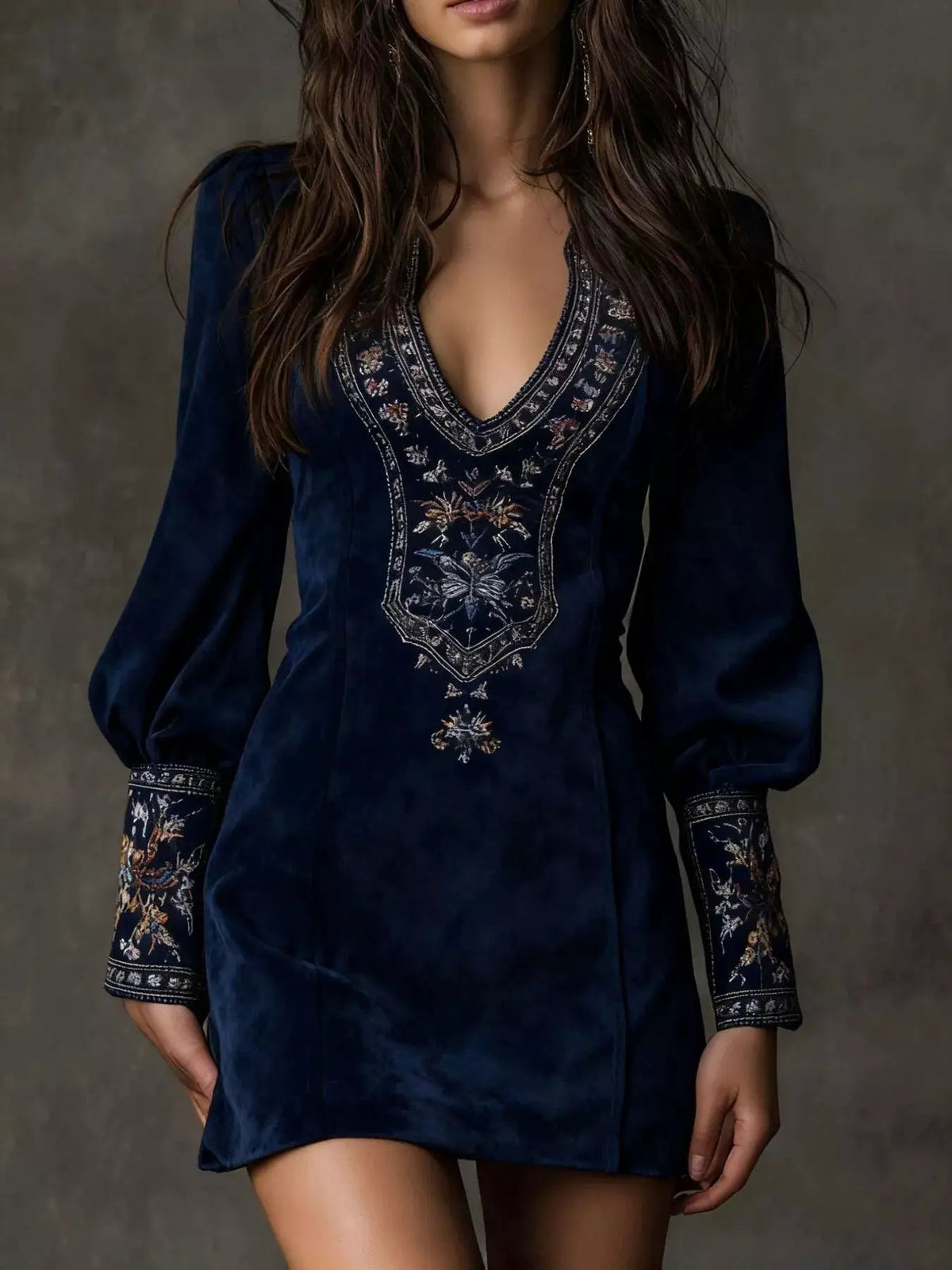 Embroidered Lantern Sleeve Mini Dress - Bitsy Gypsy Boutique