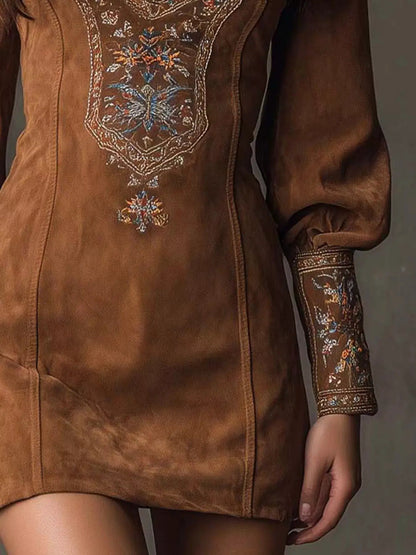 Embroidered Lantern Sleeve Mini Dress - Bitsy Gypsy Boutique