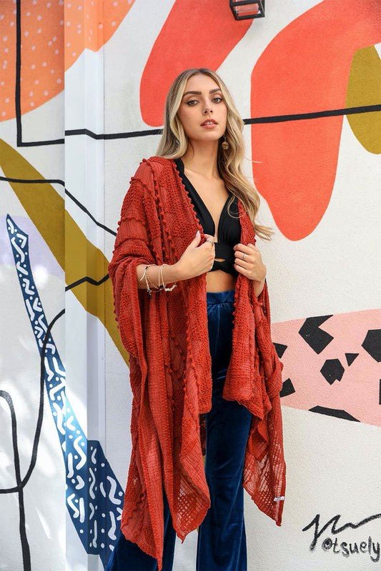 Embroidered Zig Zag Soft Kimono - Bitsy Gypsy Boutique