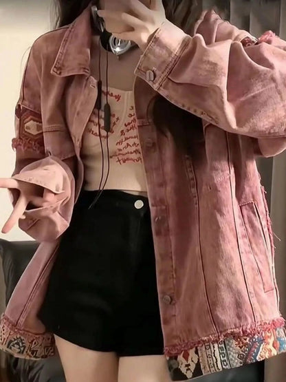 Ethnic Patchwork Details Denim Jacket - Bitsy Gypsy Boutique