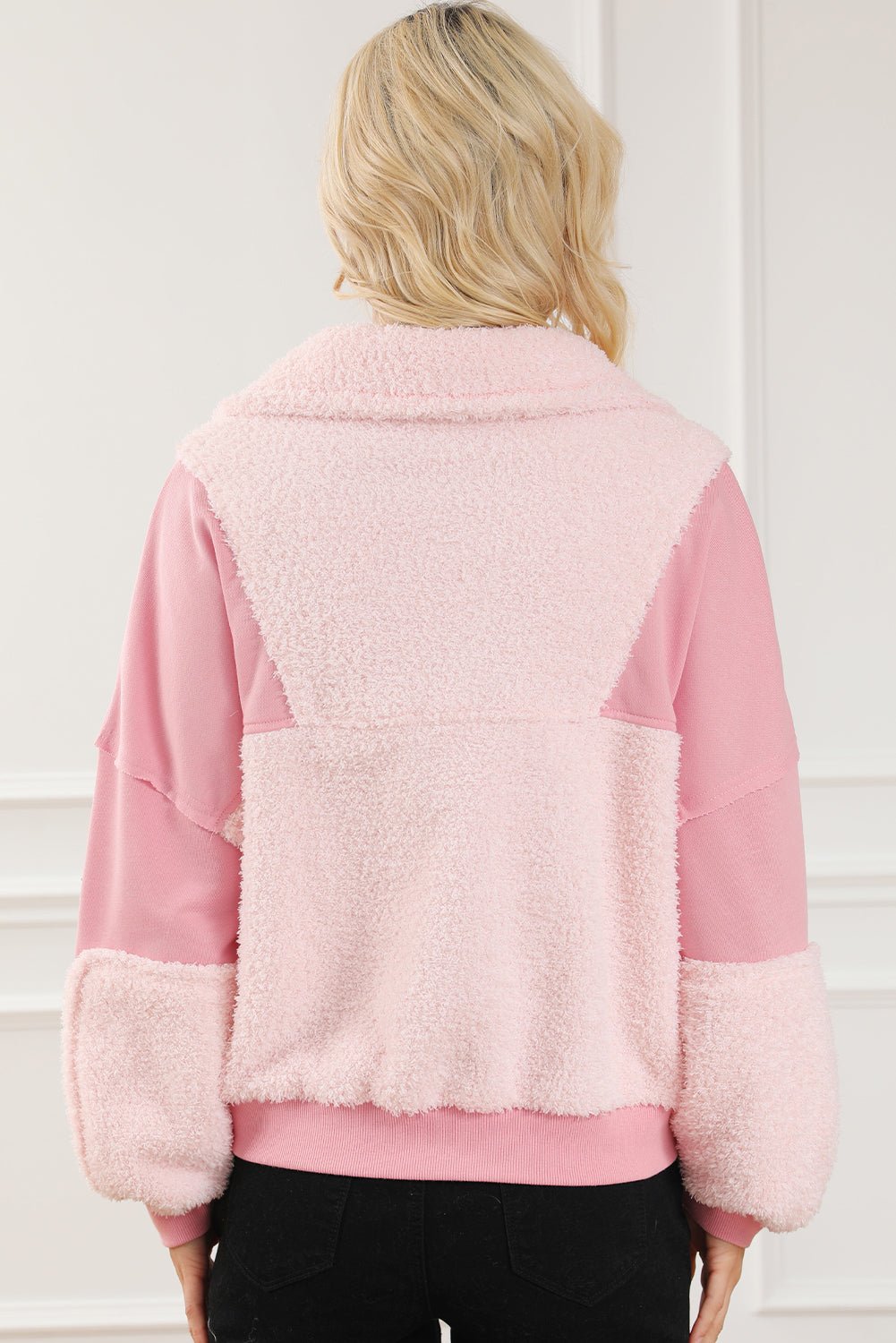 Exposed Seam Fuzzy Patchwork Quarter Zip Sweatshirt - Bitsy Gypsy Boutique