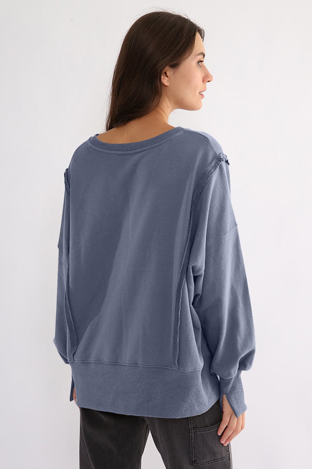 Exposed Seam High - Low Long Sleeve Sweatshirt - Bitsy Gypsy Boutique