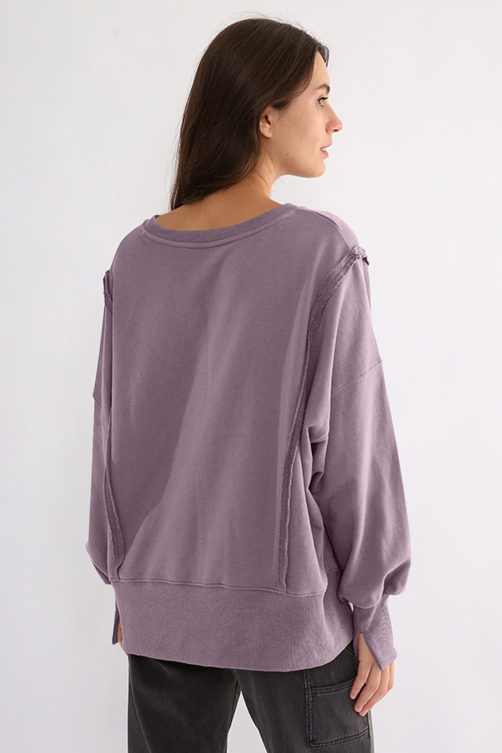 Exposed Seam High - Low Long Sleeve Sweatshirt - Bitsy Gypsy Boutique