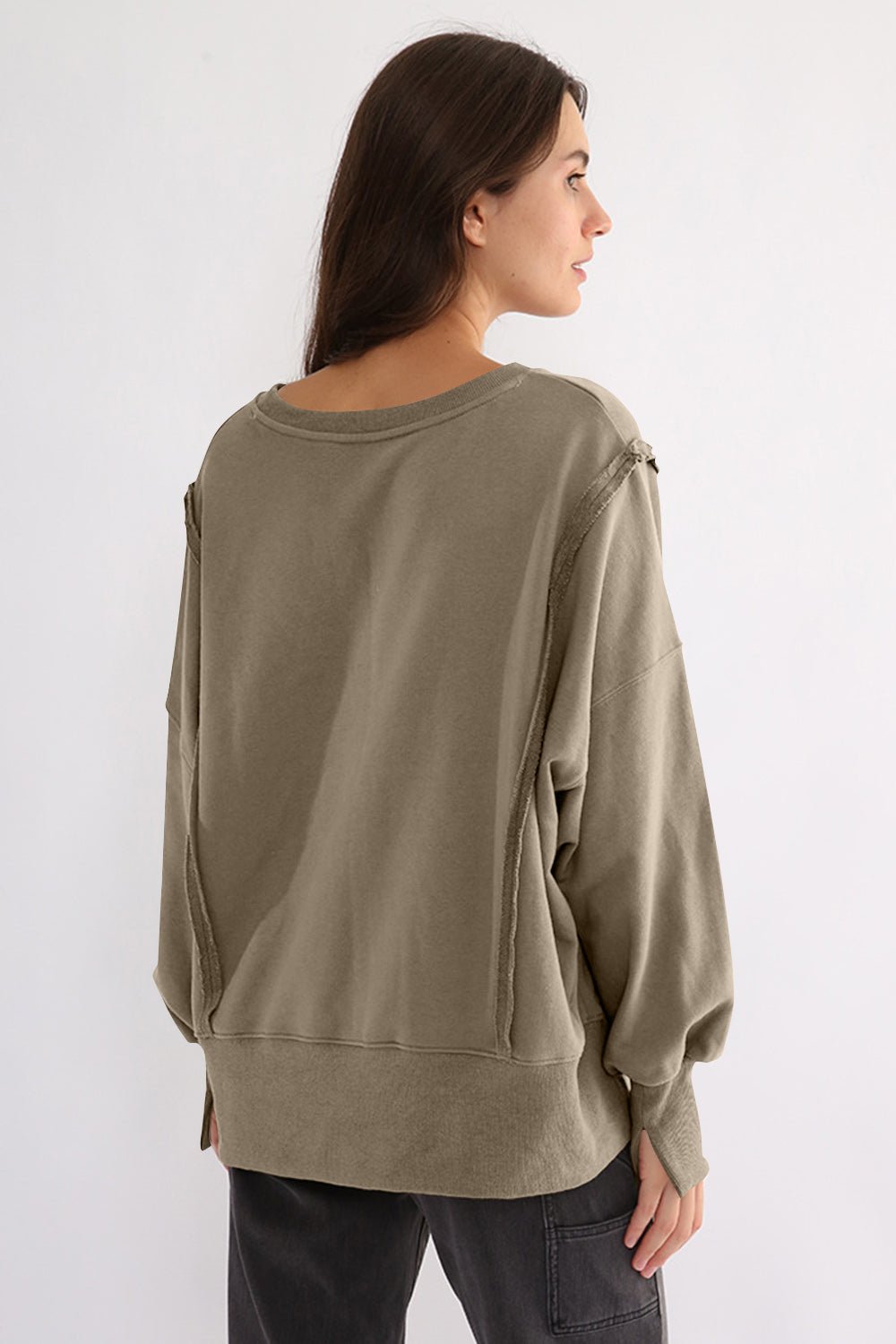 Exposed Seam High - Low Long Sleeve Sweatshirt - Bitsy Gypsy Boutique