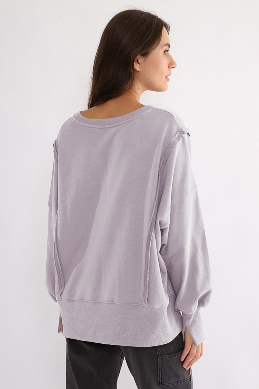 Exposed Seam High - Low Long Sleeve Sweatshirt - Bitsy Gypsy Boutique