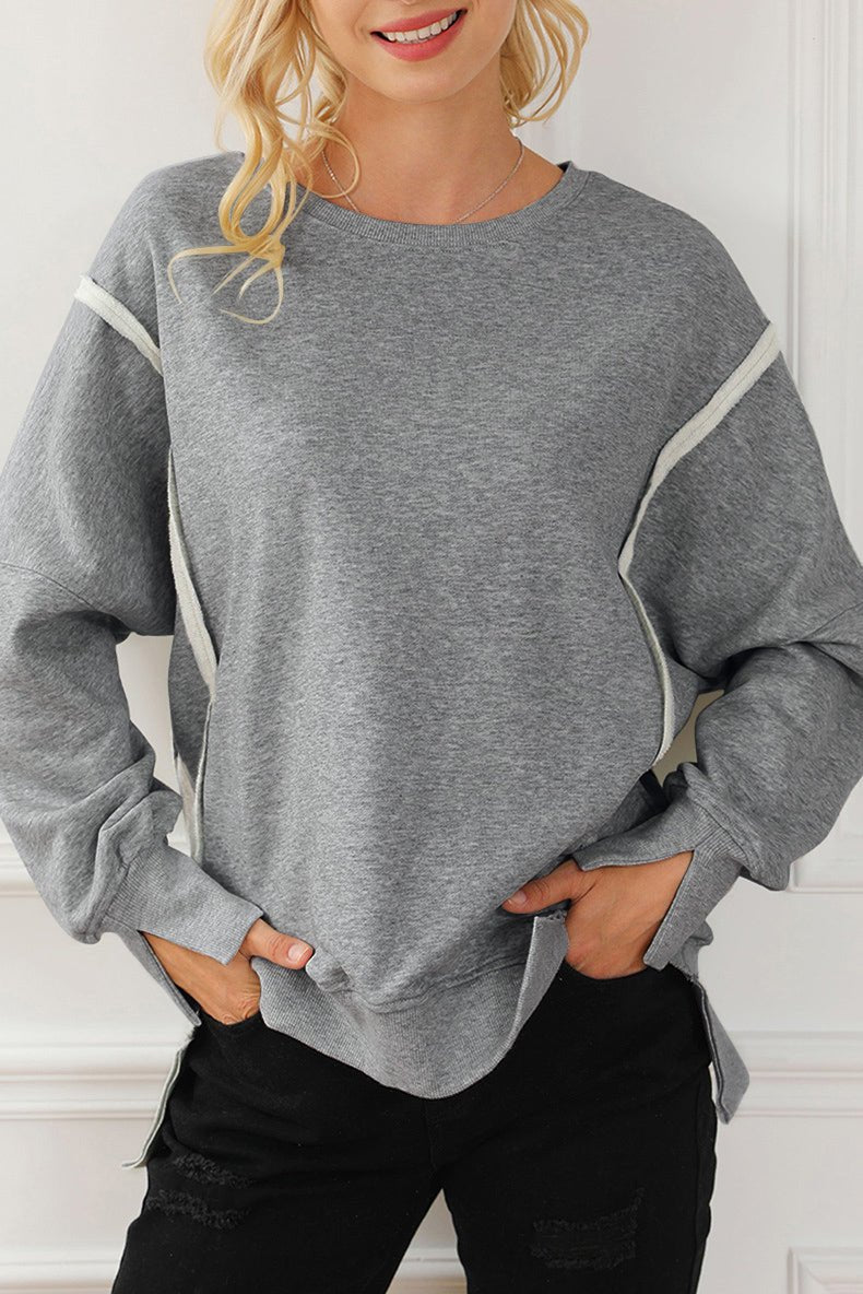 Exposed Seam High - Low Long Sleeve Sweatshirt - Bitsy Gypsy Boutique