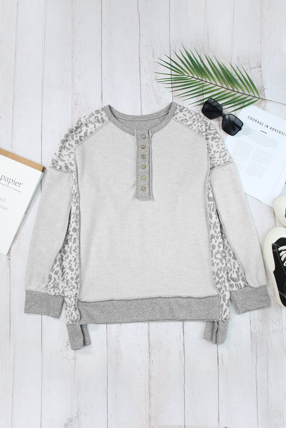 Exposed Seam Leopard Long Sleeve Sweatshirt - Bitsy Gypsy Boutique