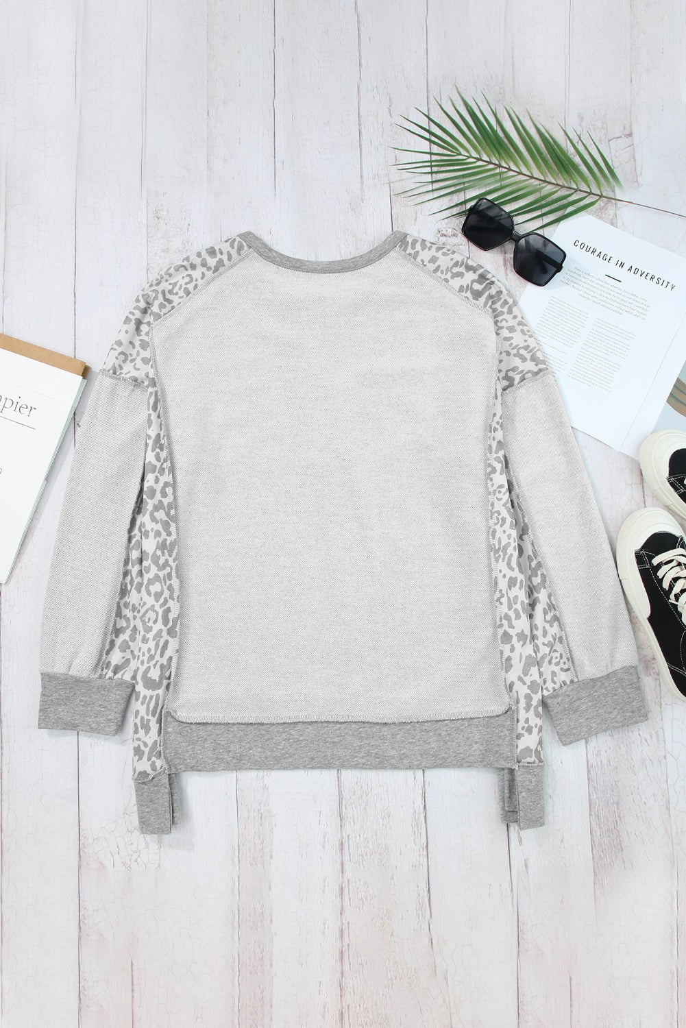 Exposed Seam Leopard Long Sleeve Sweatshirt - Bitsy Gypsy Boutique