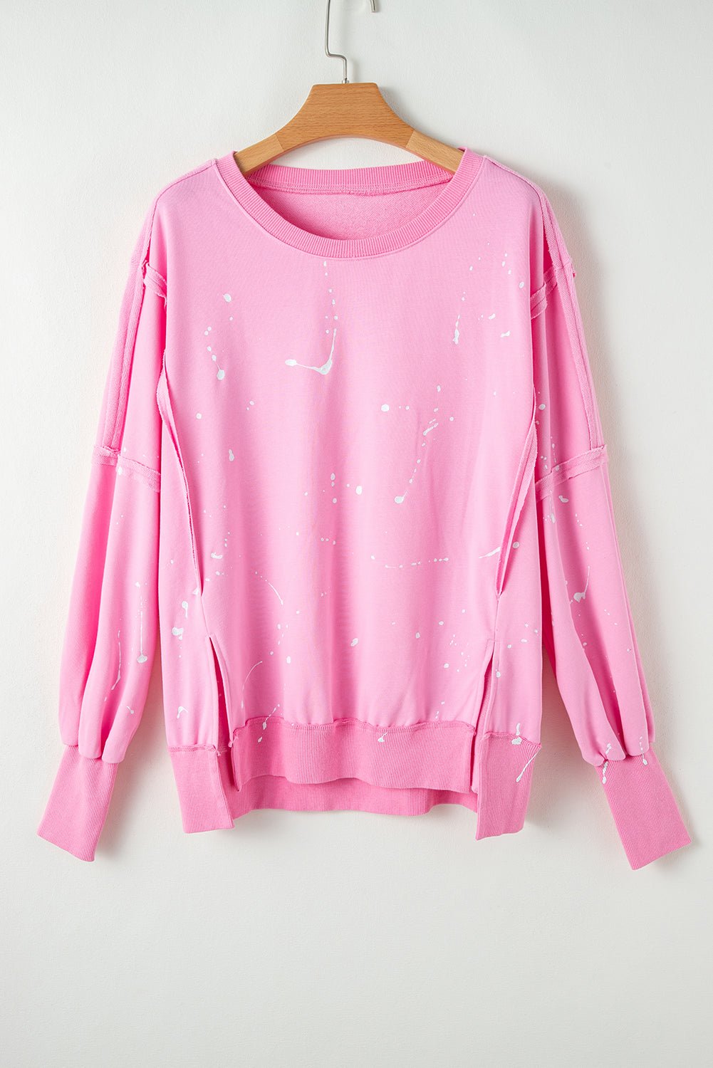 Exposed Seam Splatter Print Round Neck Sweatshirt - Bitsy Gypsy Boutique