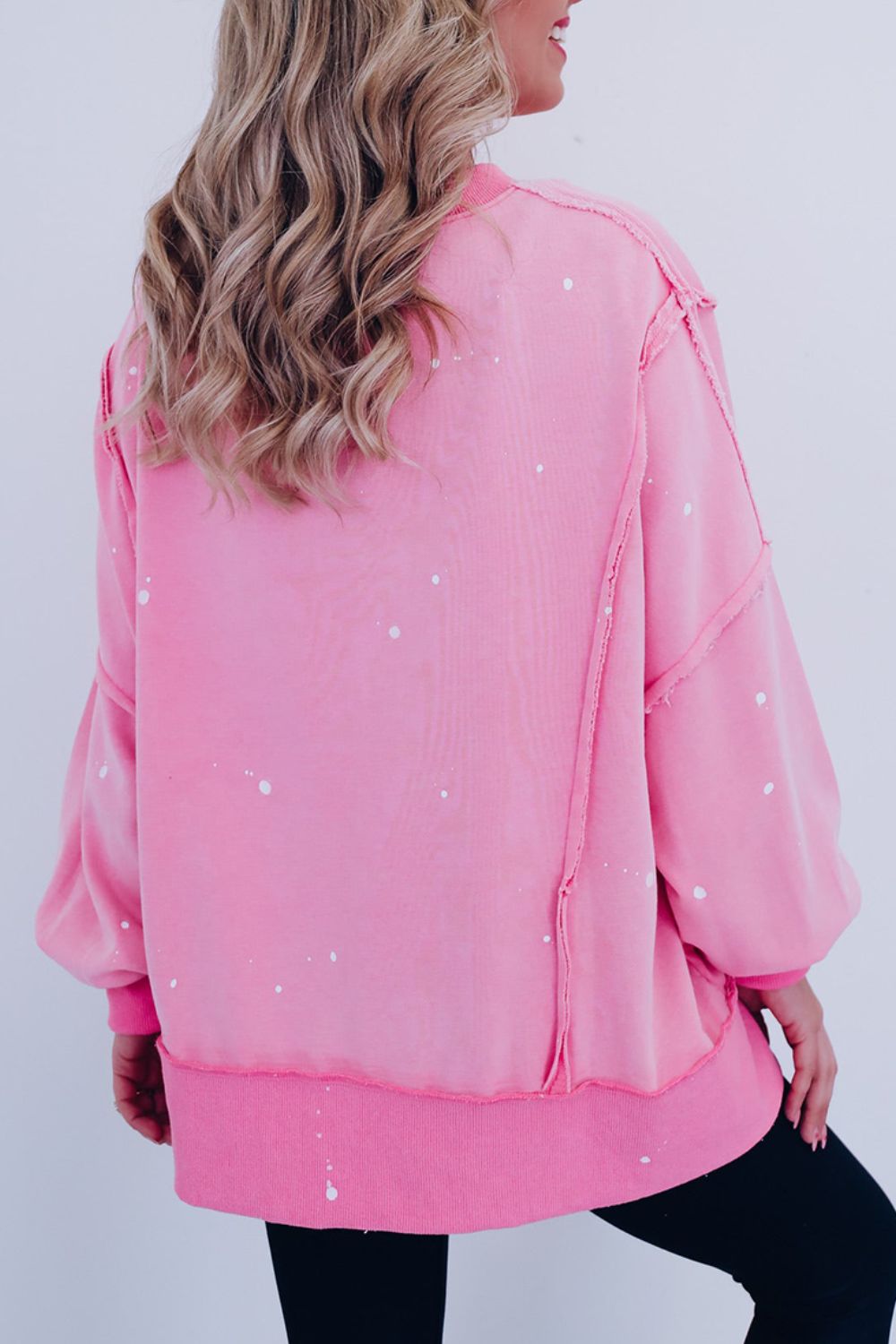 Exposed Seam Splatter Print Round Neck Sweatshirt - Bitsy Gypsy Boutique