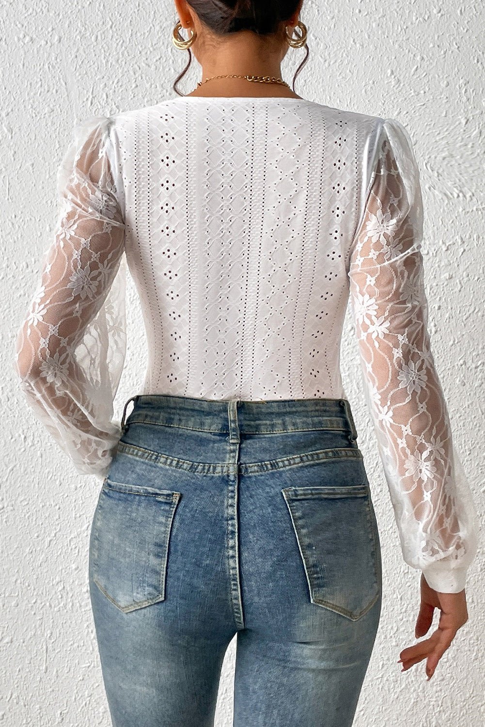 Eyelet Lace Long Sleeve Bodysuit - Bitsy Gypsy Boutique