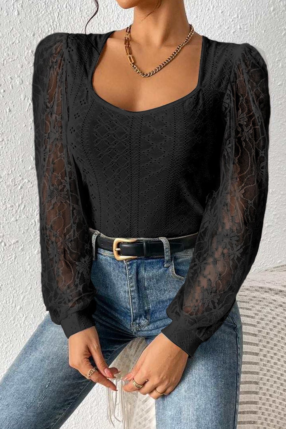 Eyelet Lace Long Sleeve Bodysuit - Bitsy Gypsy Boutique