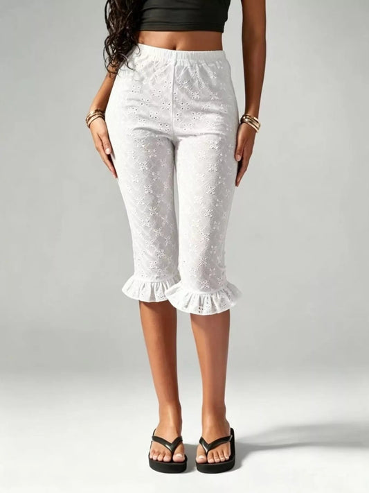 Eyelet Ruffled Hem Capris - Bitsy Gypsy Boutique