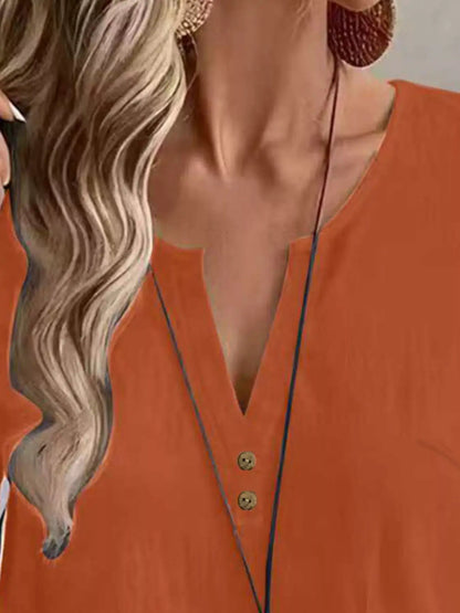 Notched Short Sleeve Blouse by Trendsi